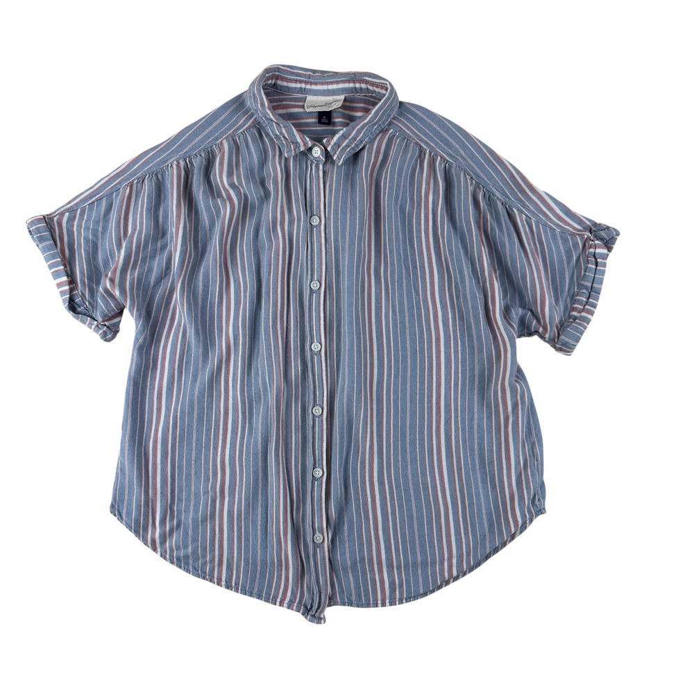 Coastal Striped Button Down Rayon‎ Short Sleeve Top XL Universal Thread